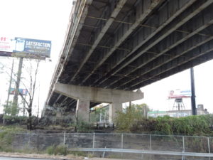 Photo of section of viaduct showing deterioration of the steel superstructure.