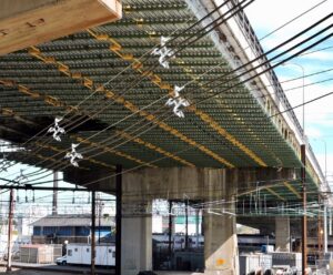 Deck shielding in place under the bridge